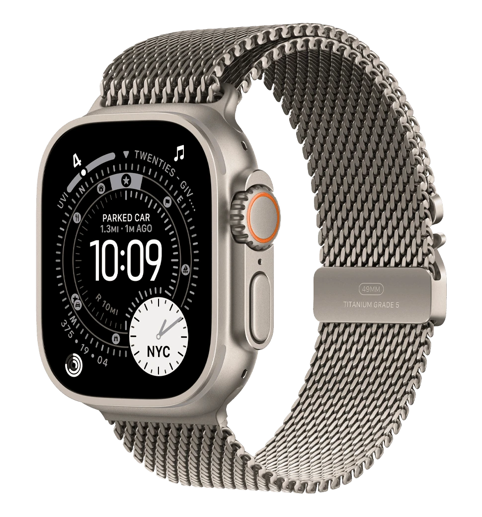 Apple Watch Ultra 3 GPS + Cellular 49mm Natural Titanium Case with Natural Titanium Milanese Loop - Large (MJAA4QI/A)